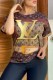 Coffee Fashion Casual Print Letter O Neck Short Sleeve Two Pieces
