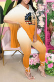 Pink Casual Print Patchwork Slit V Neck Half Sleeve Two Pieces