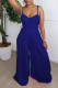 Blue Fashion Sexy Solid Patchwork Spaghetti Strap Straight Jumpsuits