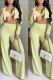 Green Yellow Fashion Sexy Solid Patchwork Turn-back Collar Long Sleeve Three Pieces