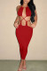 Red Sexy Solid Hollowed Out Patchwork Backless Halter Pencil Skirt Dresses