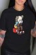 Black Fashion Casual Print O Neck T-Shirts