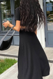 White Fashion Solid Slit O Neck Short Sleeve Two Pieces