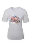White Street Daily Print Patchwork Letter O Neck T-Shirts