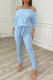 Blue Fashion Casual Solid Basic Oblique Collar Regular Jumpsuits