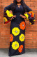 Black Fashion Casual Print Hollowed Out Patchwork O Neck Long Sleeve Dresses