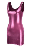 Pink Fashion Sexy Solid Basic U Neck Vest Dress
