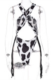 Black Fashion Sexy Print Tassel Hollowed Out Backless Swimwears (Without Paddings)