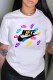 White Fashion Street Print Letter O Neck T-Shirts