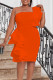 Tangerine Red Celebrities Elegant Solid Patchwork Flounce Strapless One Step Skirt Dresses