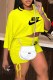 Yellow Fashion Casual Print Letter O Neck Short Sleeve Two Pieces