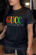 Black Fashion Street Print Patchwork Letter O Neck T-Shirts
