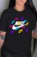 Black Fashion Street Print Letter O Neck T-Shirts