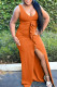 Tangerine Sexy Solid Patchwork Slit Stringy Selvedge U Neck Long Dress Dresses