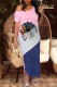 Powder Blue Casual Print Patchwork O Neck Straight Dresses