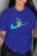 Blue Fashion Street Character Print Patchwork O Neck T-Shirts