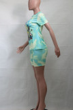 Red Casual Street Print Patchwork O Neck Short Sleeve Two Pieces