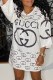 White Fashion Street Letter Sequins Patchwork O Neck Straight Dresses