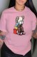 Pink Fashion Casual Print O Neck T-Shirts