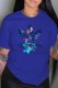 Blue Fashion Street Character Print Letter O Neck T-Shirts