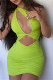 Green Fashion Sexy Solid Hollowed Out Backless One Shoulder Sleeveless Dress