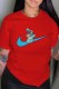 Red Fashion Street Character Print Patchwork O Neck T-Shirts