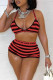 Red Sexy Striped Patchwork Swimwears
