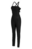 Blue Fashion Casual Solid Patchwork Backless Spaghetti Strap Skinny Jumpsuits