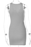 Blue Sexy Solid Buckle V Neck Irregular Dress Dresses