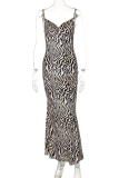 Colour Sexy Print Backless Spaghetti Strap Trumpet Mermaid Dresses
