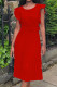 Red Casual Solid Patchwork Flounce Fold O Neck Straight Dresses