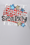 White Street Daily Print Patchwork Letter O Neck T-Shirts