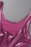 Pink Fashion Sexy Solid Basic U Neck Vest Dress