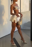 White Sexy Solid Patchwork Spaghetti Strap Sleeveless Two Pieces