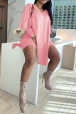 Pink Casual Solid Patchwork V Neck Short Sleeve Two Pieces