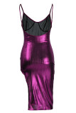 Purple Fashion Sexy Solid Backless Slit Spaghetti Strap Sleeveless Dress Dresses