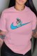 Pink Fashion Street Character Print Patchwork O Neck T-Shirts