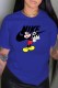 Blue Fashion Street Character Print Patchwork Letter O Neck T-Shirts