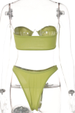 Purple Sexy Solid Hollowed Out Patchwork Swimwears