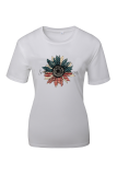 White Fashion Street Print Patchwork O Neck T-Shirts