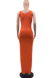 Green Sexy Solid Patchwork Slit Stringy Selvedge U Neck Long Dress Dresses