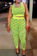 Grass Green Fashion Sexy Print Patchwork Letter U Neck Sleeveless Two Pieces