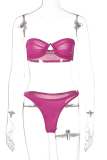 Purple Sexy Solid Hollowed Out Patchwork Swimwears