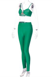 Green Fashion Sexy Solid Backless Spaghetti Strap Sleeveless Two Pieces