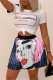 Blue Fashion Casual Print Basic O Neck Short Sleeve Two Pieces