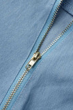 Blue Fashion Casual Solid Patchwork Backless Spaghetti Strap Skinny Jumpsuits
