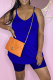 Blue Casual Solid Patchwork Spaghetti Strap Sleeveless Two Pieces