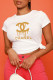 White Fashion Casual Print Letter O Neck T-Shirts