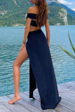 Black Sexy Solid Patchwork Halter Sleeveless Two Pieces