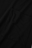 Black Fashion Casual Plus Size Solid Pocket V Neck Short Sleeve Dress